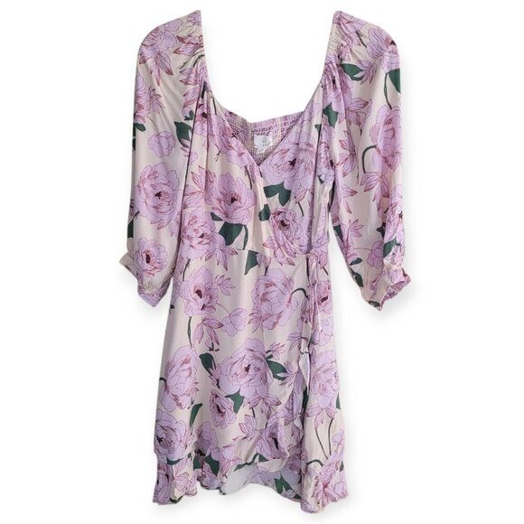 Lost + Wander s/s lilac/green floral faux-wrap dress size S - Picture 2 of 11